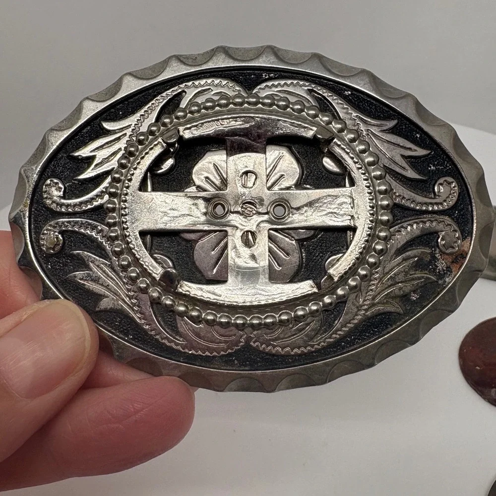 Western Interchangeable Stone Belt Buckle Silver Tone Agate‎ Jasper 3.5in